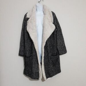 Rain Rose Women open S cardigan Black and Cream long soft Sherpa cozy Y2K goth